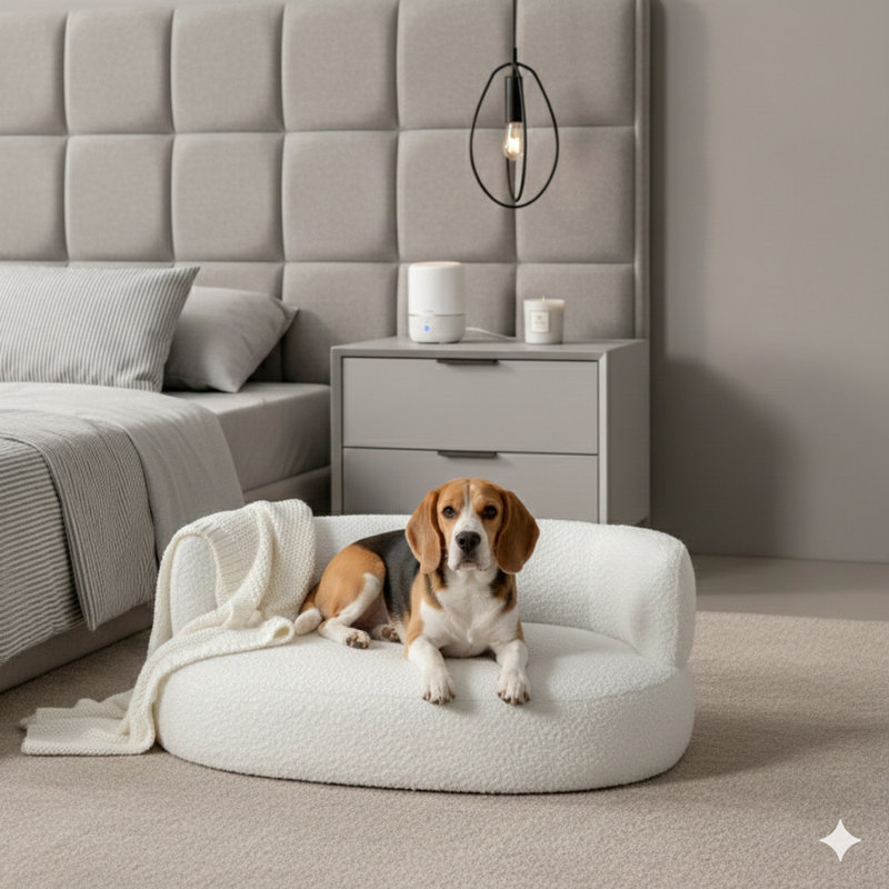 Canapé-lit courbé pour chien 36 po, moyen, blanc ivoire Boucle, Blanc