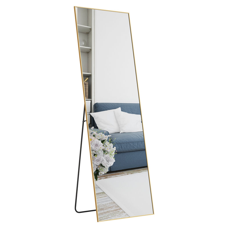 Metal Framed Full Length Mirror, Gold, 59" x 16"