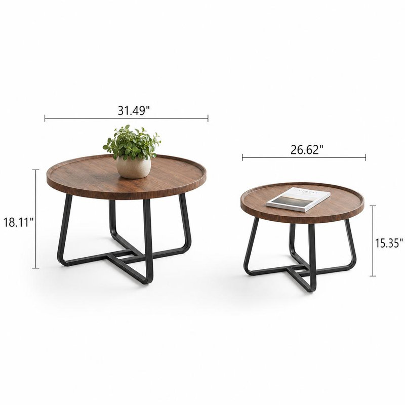 Ensemble de tables basses 2 pièces Modern Modern, centre en bois avec structure en métal