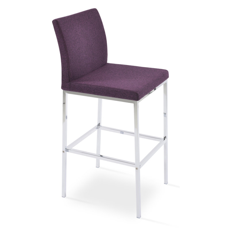 Tabouret Aria, Tabouret de comptoir (siège d'une hauteur de 24 p, Laine marron foncé, Chrome chrome