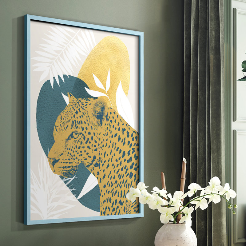 «Jungle Cat II», reproduction encadrée - bois massif, Cadre simple bleu, H 10 po x l 8 po