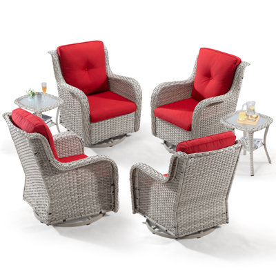 Maude 6-Piece Wicker Swivel Chair Set with Cushions