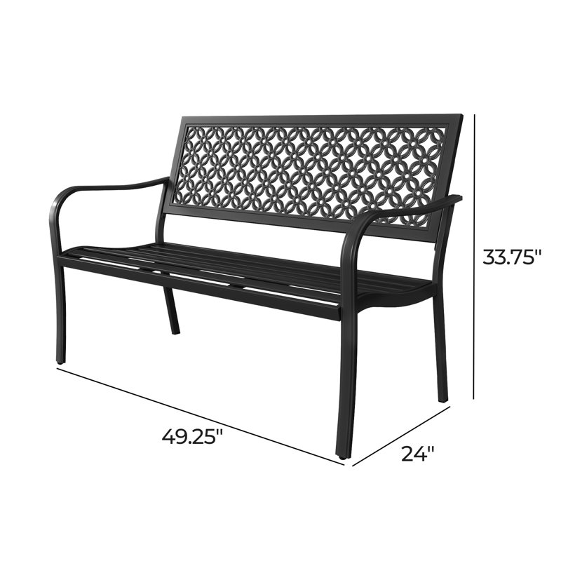 Banc de jardin en acier Roselynne, Noir, noir, noir, noir