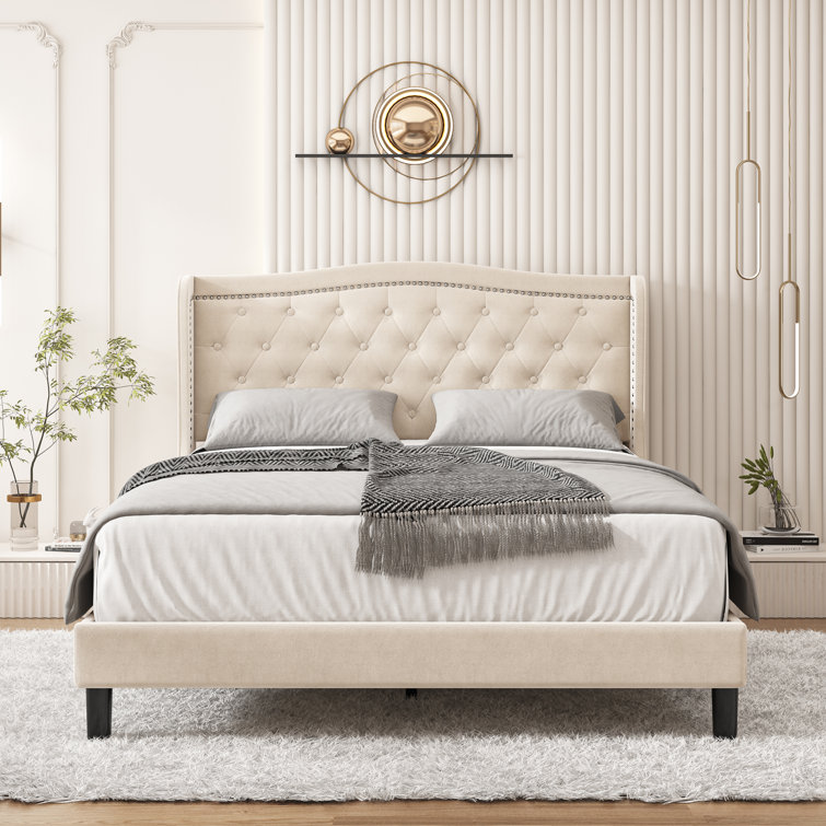 Lyndhur 45.3” H Tufted Velvet Upholstered Low Profile Standard Bed,  Platform Bed Frame