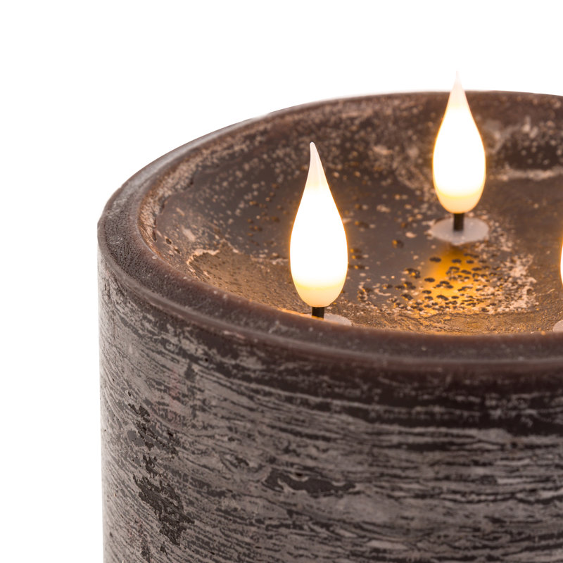Unscented Flameless Pillar Candle with Plastic Holder, Brown
