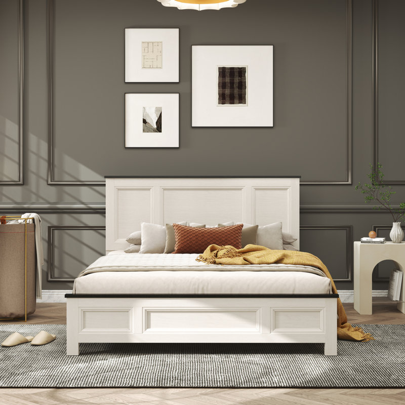 Roundhill Furniture Realynn Panel Bed, Off-White Finish, Queen