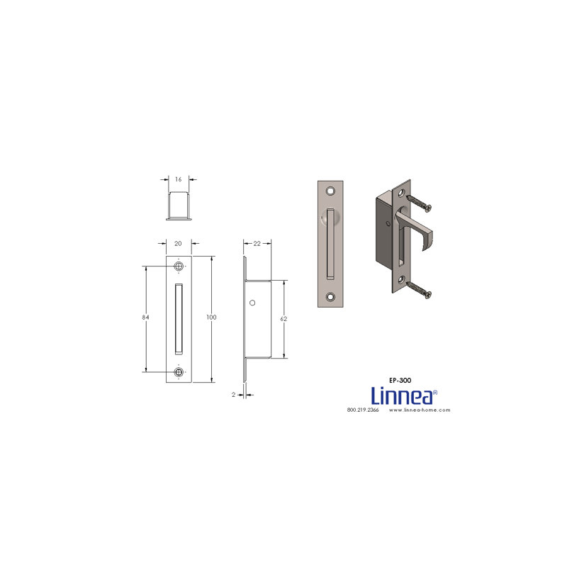 Pocket Door Hardware - Edge Pull, Satin Stainless Steel
