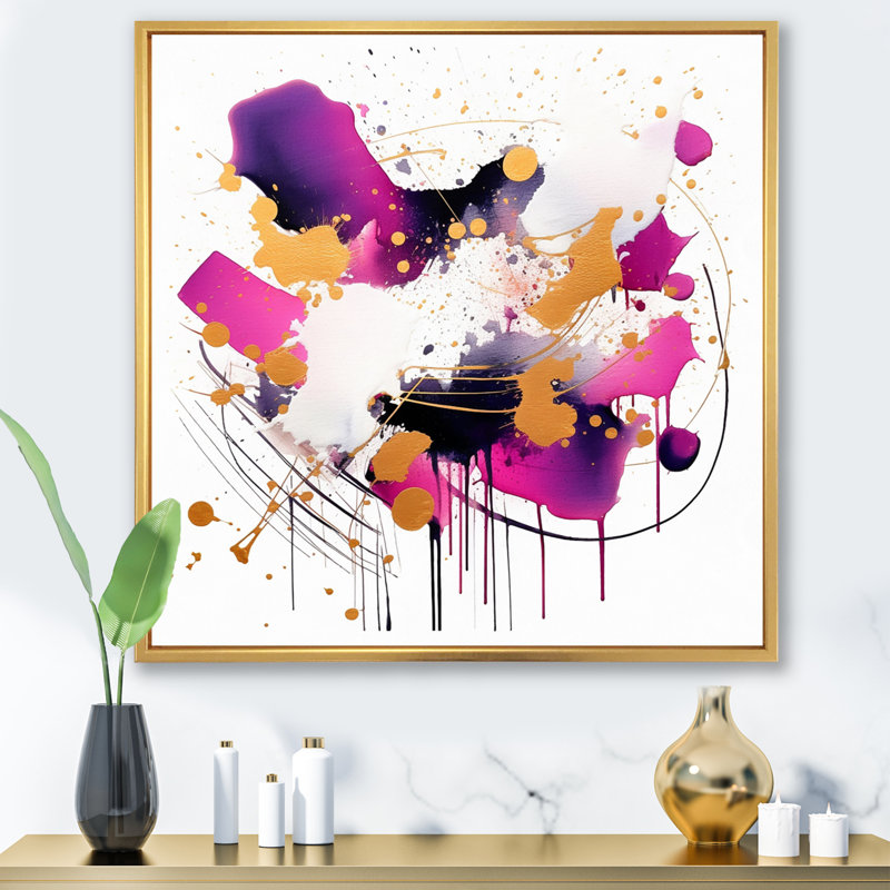 «Mauve et or» chuchotant «Abstractions I», reproduction d'art sur toile, H 30 po x l 30 po x P 1 po, Cadre flottant doré