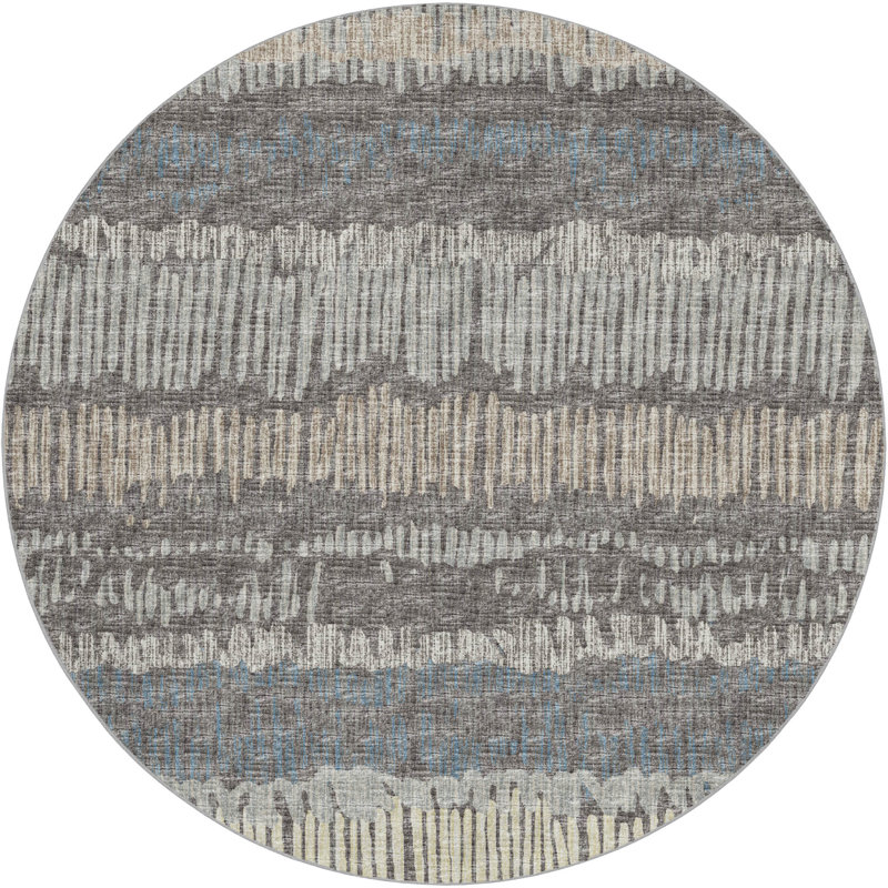 Premium Machine Washable Dream Shag Loops and Lines Rug, Gray, 8' Round