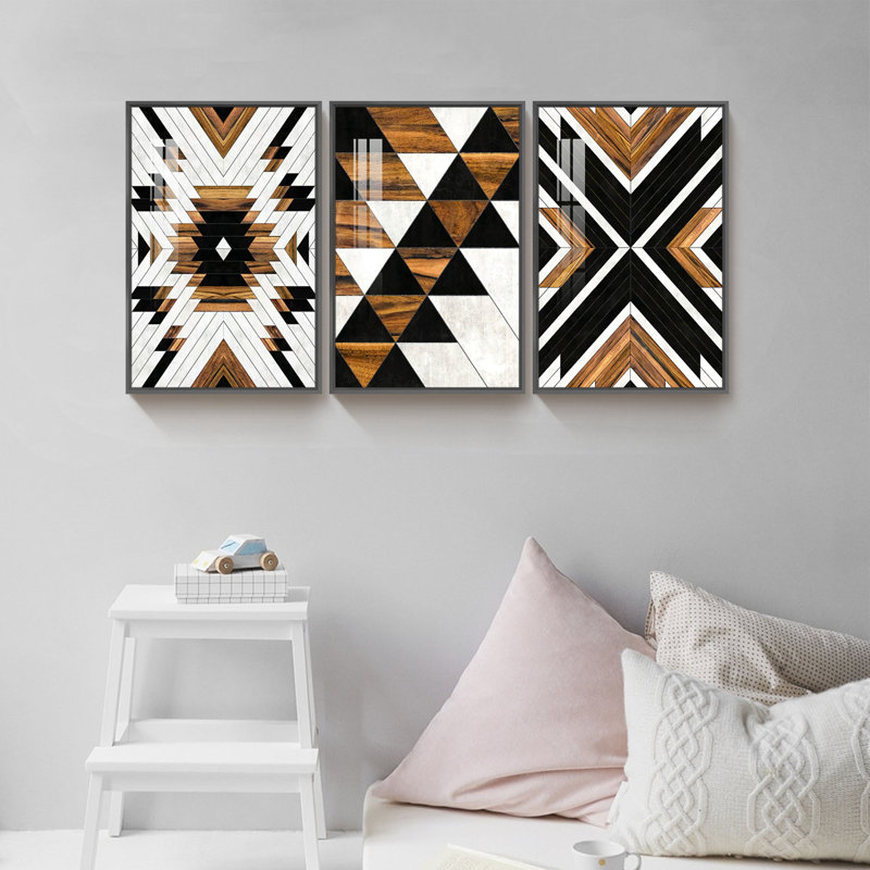 Ensemble de 3 impressions sur toile encadrées, Encadrement brun, L 17 po x H 37 po