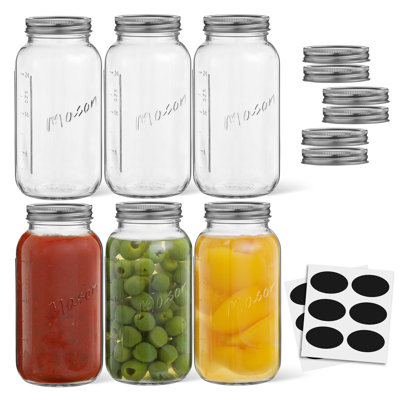 Brightware Regular Mason Jars with Airtight Lids, Labels, and Measures – 8 oz – Set of 6