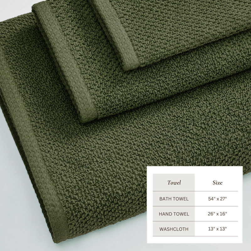 Drap de bain 100% coton texturé, Vert forêt, Ensemble 6 pièces