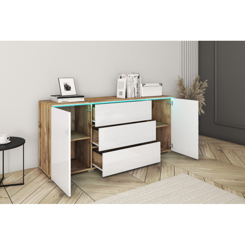 Borislav Laminate Standard Accent Chest, Wotan Oak/White Gloss