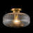 1-Light Transitional Ribbed Glass Flush Mount Ceiling Light with Gold Finish