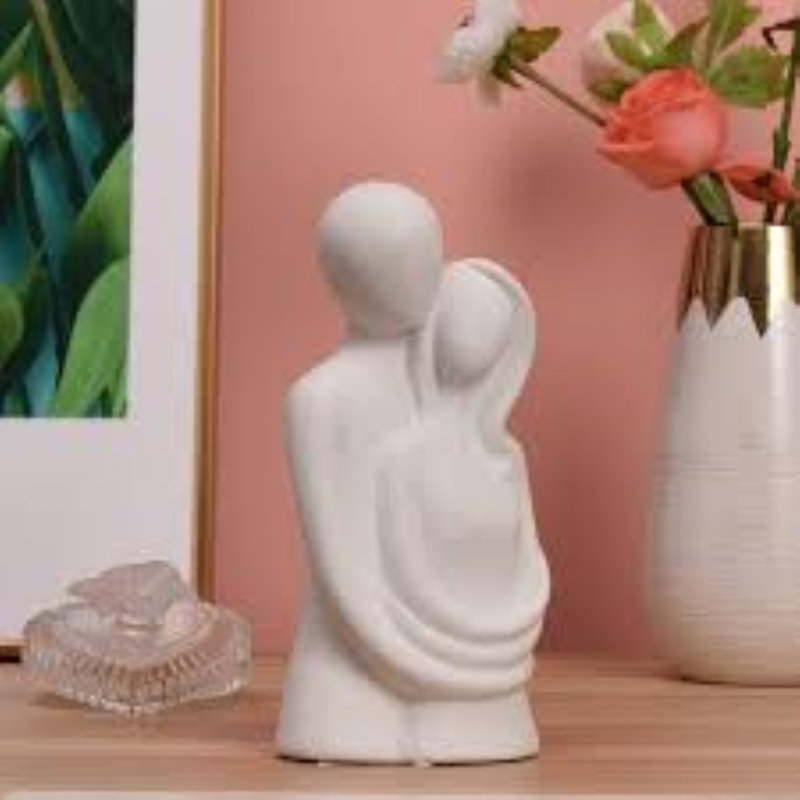 Modern Ceramic Hugging Couple Sculpture
