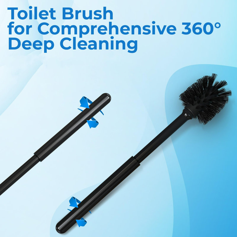 Black Heavy Duty Toilet Brush and Plunger Set with Holder