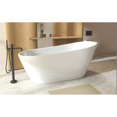 59"Special-shaped Freestanding Slipper Bathtub: Gloss White Finish, Chrome Overflow & Pop-Up Drain, cUPC Certified