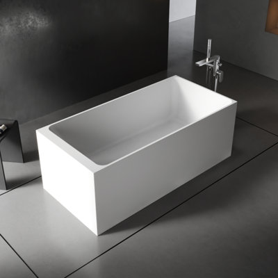 59" Freestanding Soaking Solid Surface Bathtub in White