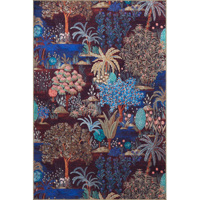 Tapestry Design Multicolored Tree And Flower Pattern Vintage Decorative Rug