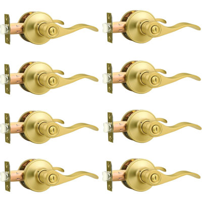 Poignées de porte intérieures en or brossé, poignée de porte de chambre à coucher or, poignée de porte de style vague, paquet de 8