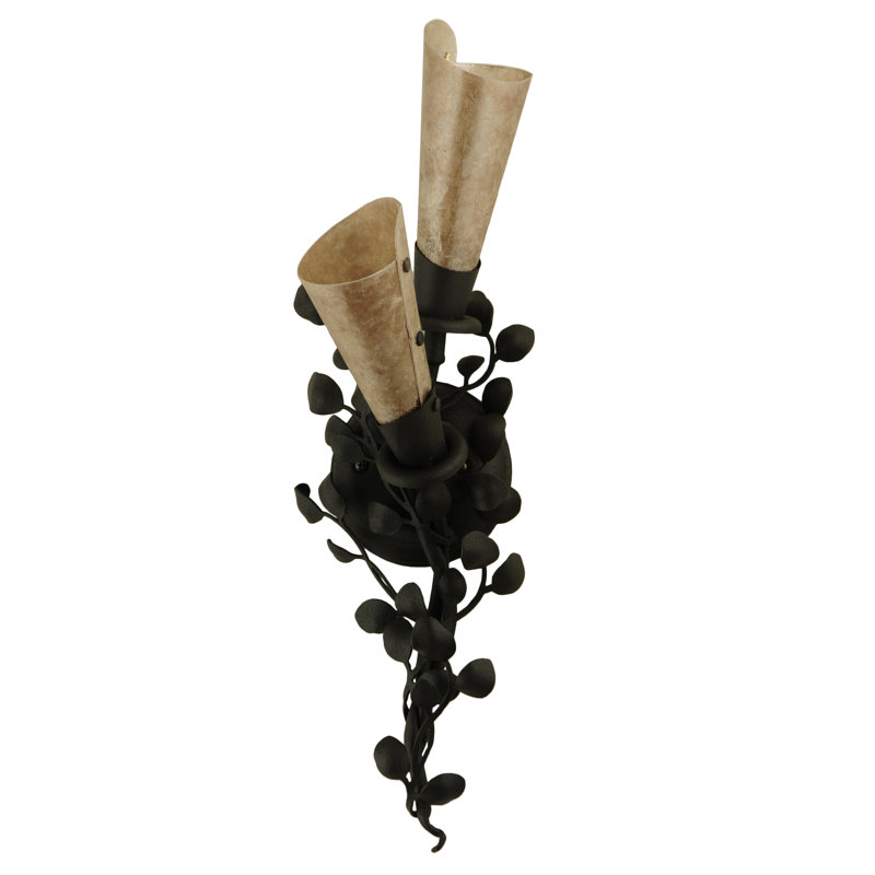 Scone à 2 lumières avec vigne Vinca, Fer forgé vieilli