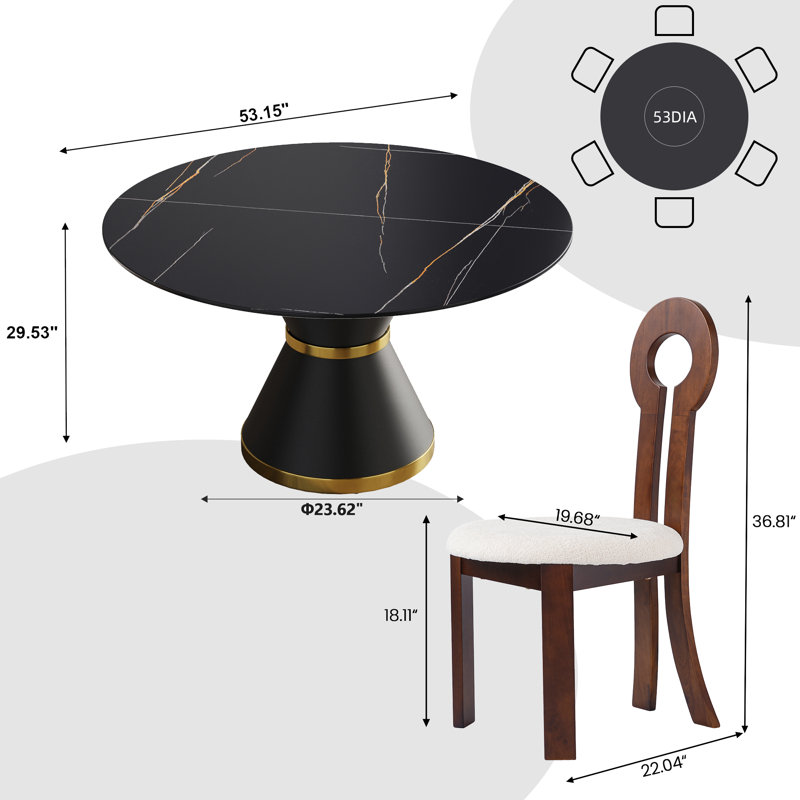 6 Seat Dining Table Set With Modern Key-shaped Dining Chairs, 7-piece Dining Set, Brown, Black