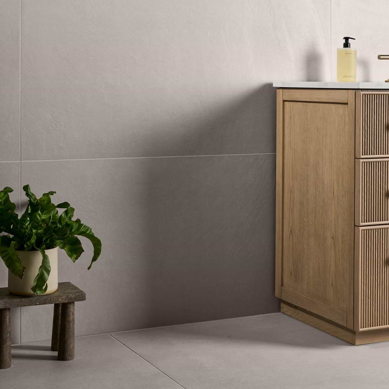 Stoneside 24x48 Matte Porcelain Tile, Linen Warm Gray