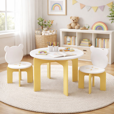 Kids Table and Chair Set, 3-Piece Toddler Table with 2 Chairs for Playroom, Bedroom, Preschool