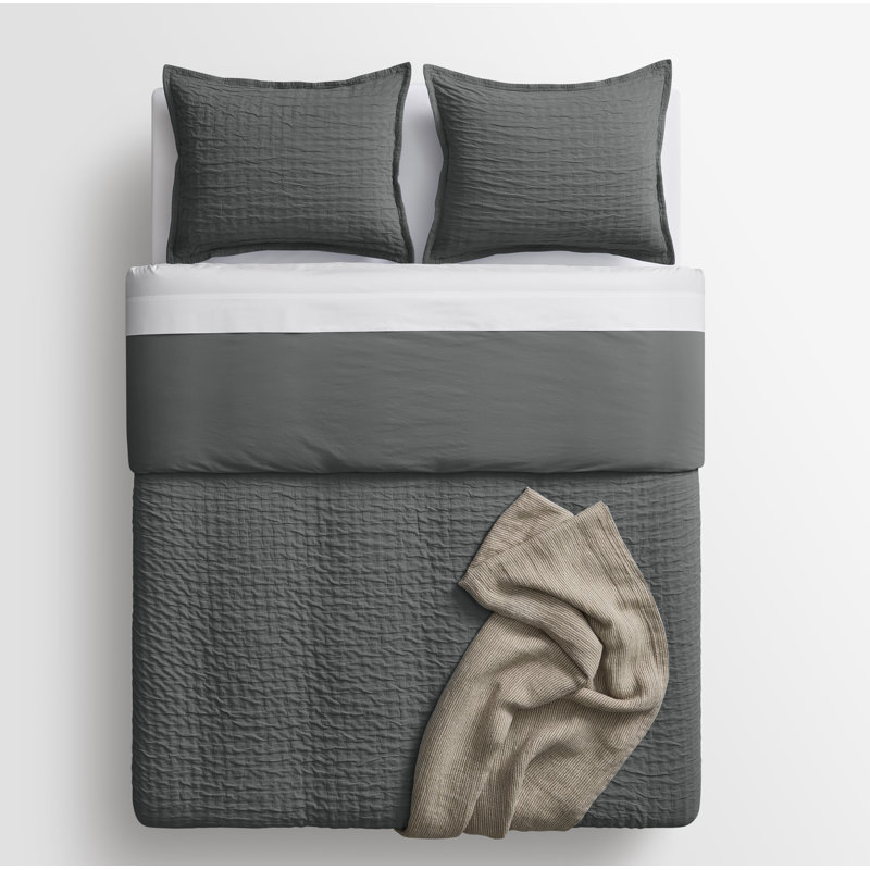 Popple Duvet Cover Set, Charcoal, King Duvet Cover + 2 King Shams