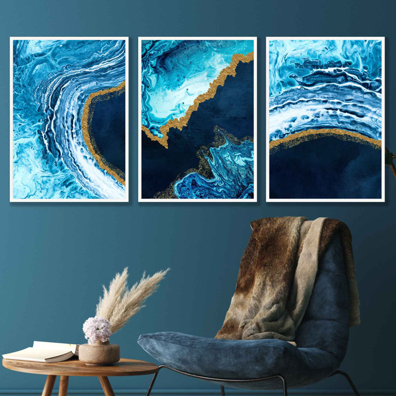 Oceans Retreat - 3 Piece Single Picture Frame Painting Set, White, 73cm H x 53cm W 