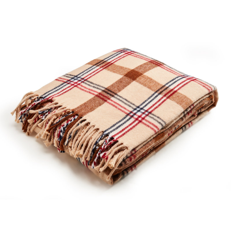 Queen Size Beige and Brown Plaid Acrylic Throw Blanket