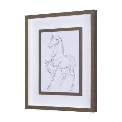 «Horse III Olive a», reproduction d'art encadrée texturée à la main