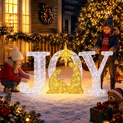 Crèche de Noël JOY, 3 pièces, avec télécommande, à poser ou à accrocher au mur pour décorer votre jardin, pelouse ou intérieur pendant les fêtes.