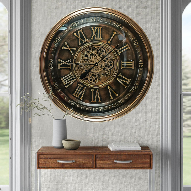 THE GEARS CLOCK Wall Clock with Real Moving Gears IR-LI_ 32 in Round "DUBLIN" BRONZE-ANTIQUE, Bronze Antique