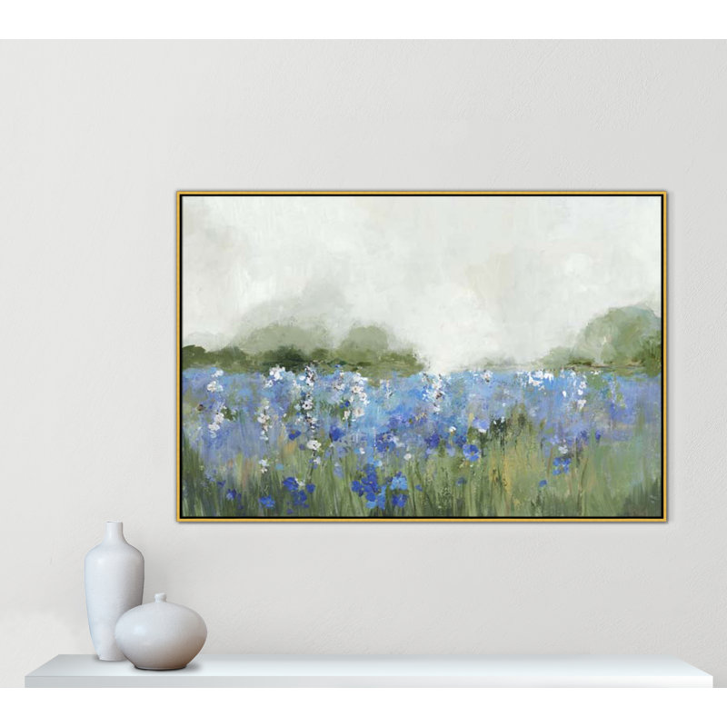 Meadows Bluebels Field " Meadows Bluebells Field " by Allison Pearce, 41.5" H x 61.5" W x 2" D, Gold Framed