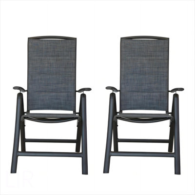 Ensemble de 2 chaises de patio pliantes, chaises de jardin inclinables en aluminium avec dossier haut réglable, chaises de patio pour l'extérieur, le camping, le porche (tissu double couche en textilène, 2 chaises), chaise