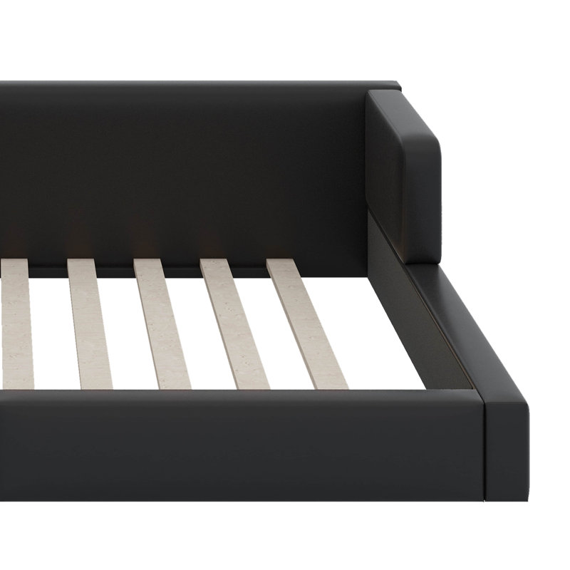 Grand lit plateforme tapissier avec 2 lampes de lecture, Noir, noir, noir, noir