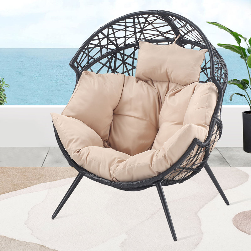 Chaise d'extérieur pour chaise d'extérieur en évalet avec coussin et support, Beige