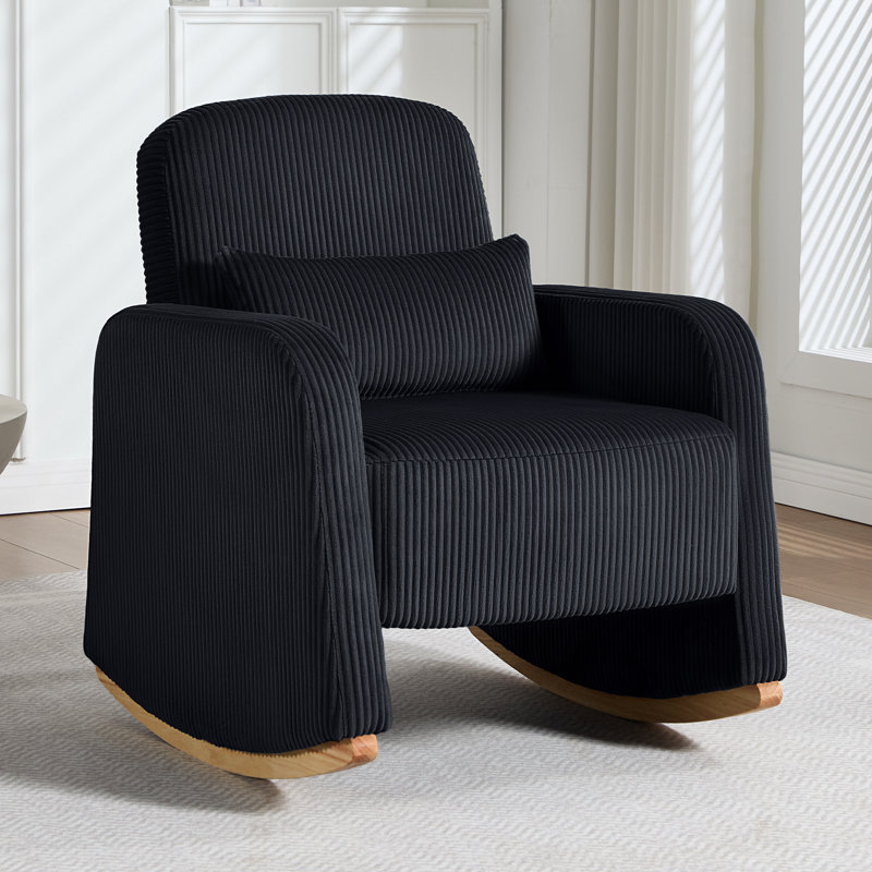 Chaise berçante en velours côtelé avec repose-pieds Rocking Chairs, Black