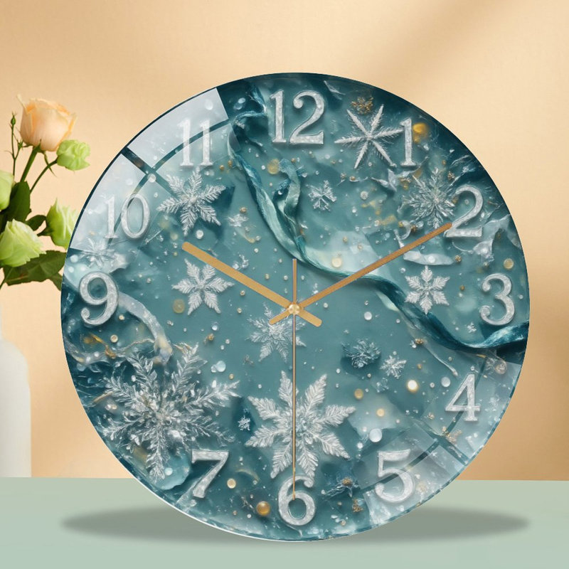 Horloge murale horloge murale en verre avec chiffres et flocons de neige