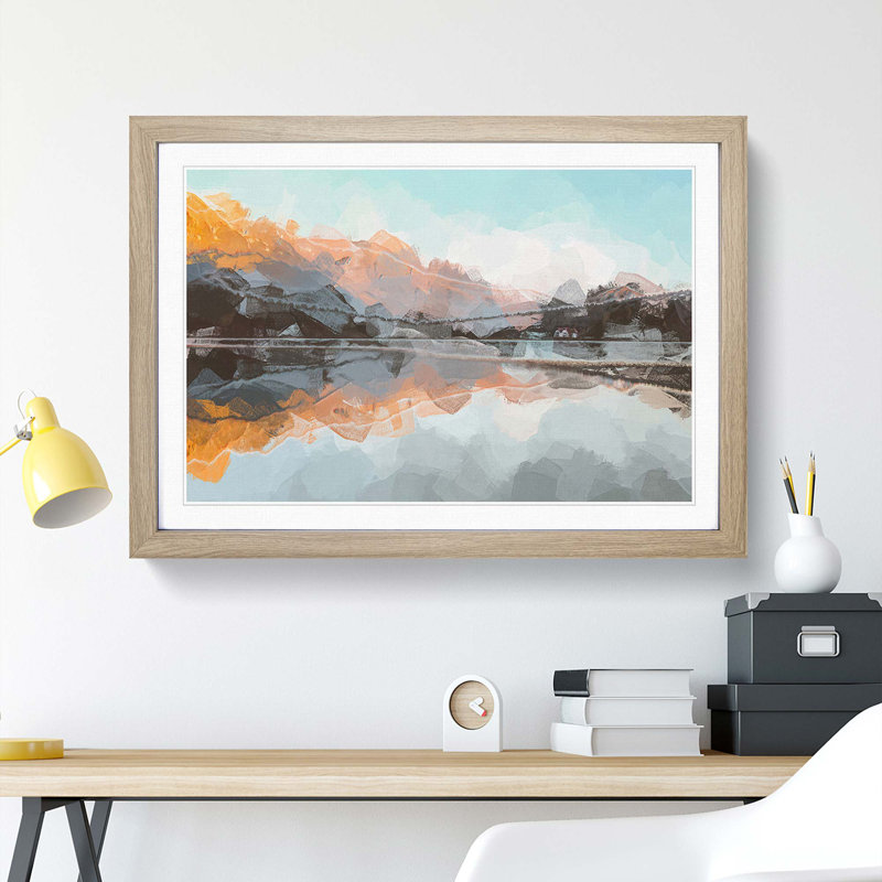 Mountain Reflection in Italy in Abstract - Picture Frame Graphic Art Print, 36cm H x 48cm W x 2cm D, Oak Framed