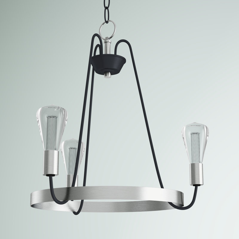 Alixe 3 - Light Dimmable Wagon Wheel Chandelier, Black/Satin Nickel