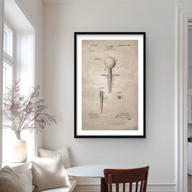 «Beige Blueprint of Golf Tee», art mural homme rétro