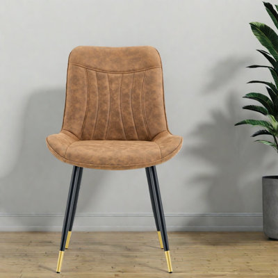 Ensemble de 4 chaises de salle à manger modernes en métal brun Leathaire pour la cuisine