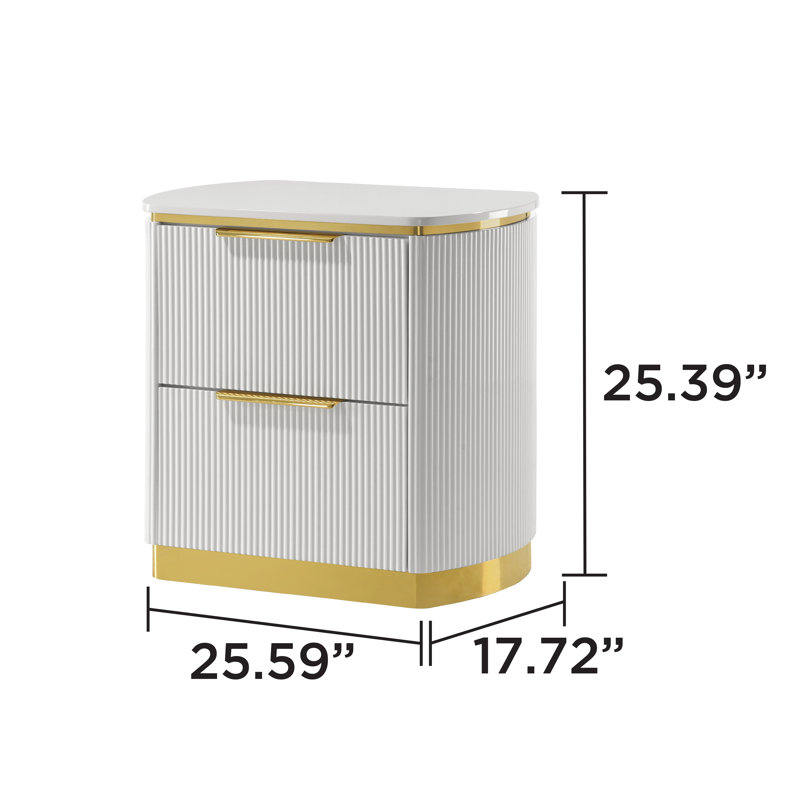 Eward 2-Drawer Nightstand in White and Gold