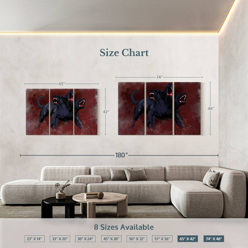 Kelan Cerberus, 42" H x 65" W