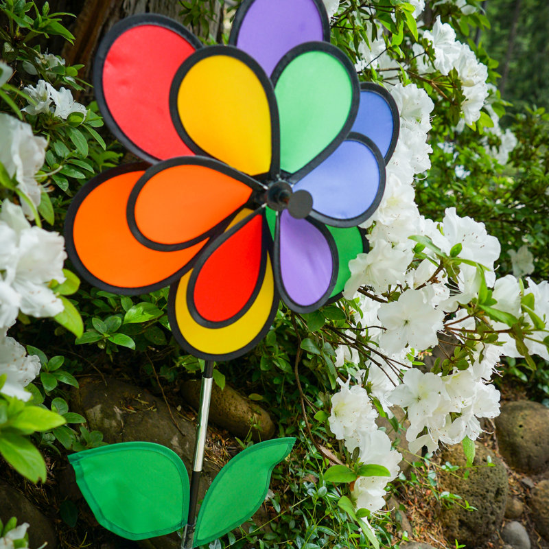 Double fleur arc-en-ciel 14 "avec feuilles