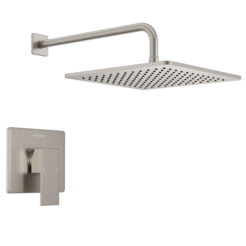 Modern 12-inch Square Shower Faucet Set With Rough-in Valve, Rainfall Shower Head, Rain Shower System, Brushed Nickel