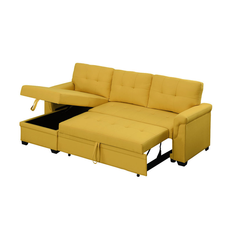 Canapé-lit modulaire réversible en lin jaune avec rangement 84 po Jardin, Lin jaune