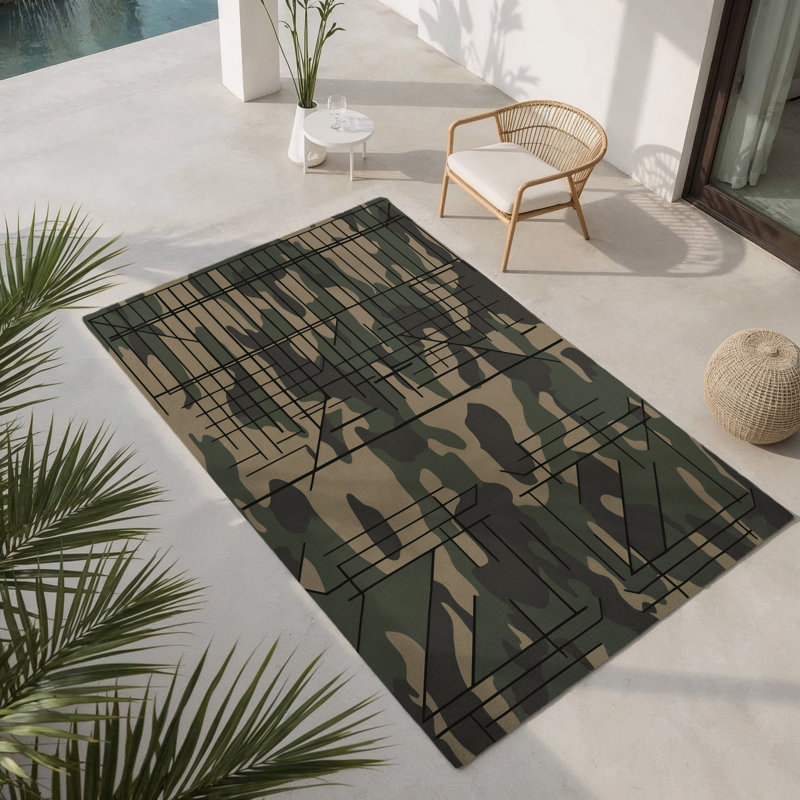 Camouflage Vertex Indoor And Outdoor Area Rug, Rectangle 1'6" x 2'6"